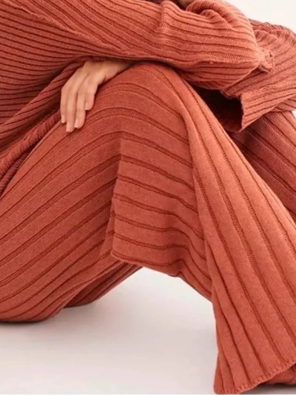 Free People Beach Knit Set Rust Orange Ribbed Size M Matching Set - Picture 3 of 11
